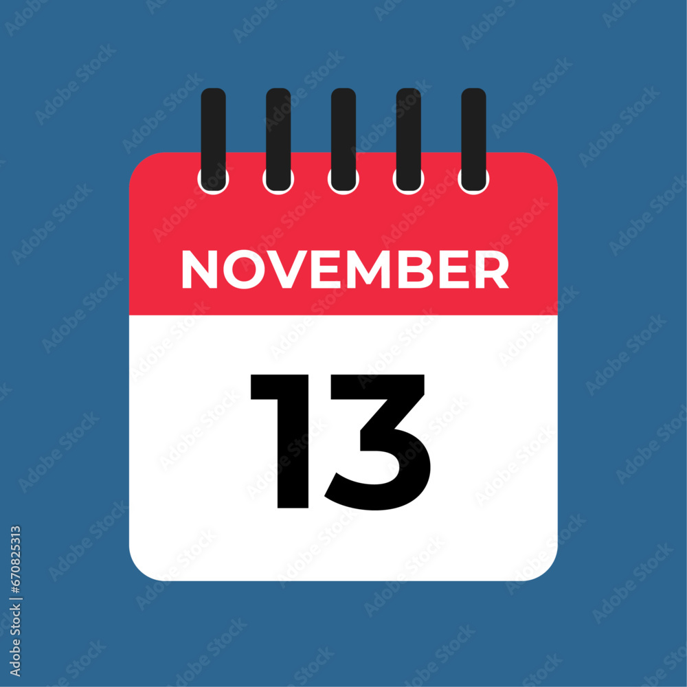 november 13 calendar reminder. 13 november daily calendar icon template. Calendar 13 november icon Design template. Vector illustration november 13 calendar reminder. 13 november daily calendar icon template. Calendar 13 november icon Design template. Vector illustration