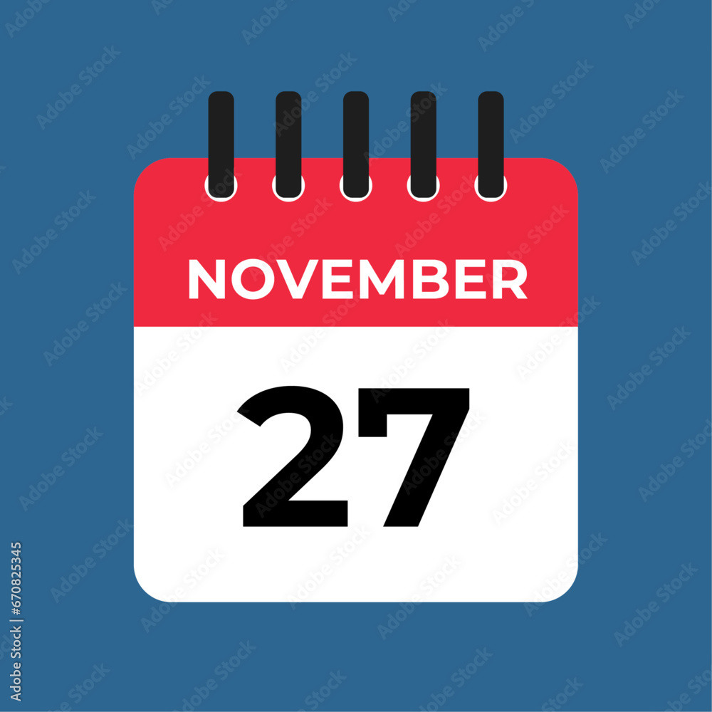 november 27 calendar reminder. 27 november daily calendar icon template. Calendar 27 november icon Design template. Vector illustration november 27 calendar reminder. 27 november daily calendar icon template. Calendar 27 november icon Design template. Vector illustration