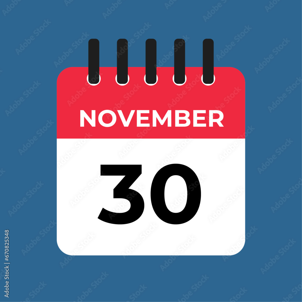 november 30 calendar reminder. 30 november daily calendar icon template. Calendar 30 november icon Design template. Vector illustration november 30 calendar reminder. 30 november daily calendar icon template. Calendar 30 november icon Design template. Vector illustration
