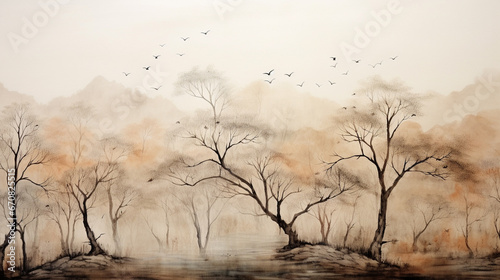 misty morning landscape HD 8K wallpaper Stock Photographic Image 