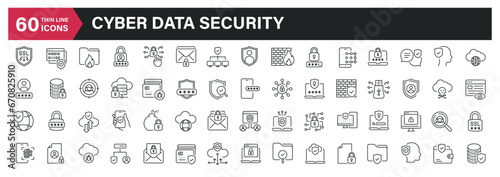 Cyber data security thin line icons. Editable stroke. For website marketing design, logo, app, template, ui, etc. Vector illustration. © Abbasy  Kautsar