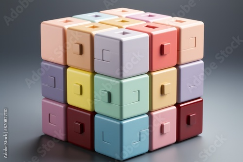  Cubic puzzle box, with each side painted in a different pastel color, representing creativity and problem-solving, Generative AI