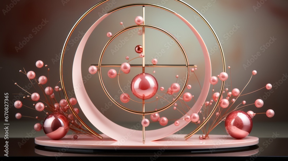 Obraz premium A shimmering circle of rose and gold, crafted with precision and grace, beckons from within the walls of a gallery, a bold and captivating piece of contemporary art