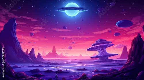 Cute colorful cartoon space alien UFO isolated background. AI generated