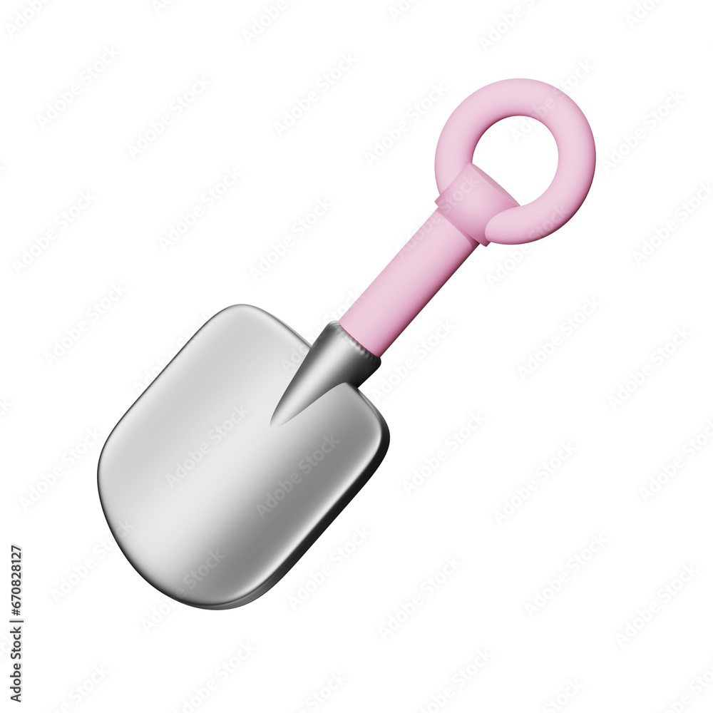 3D Shovel Icon isolated with pink handle 3D Shovel Icon isolated with pink handle