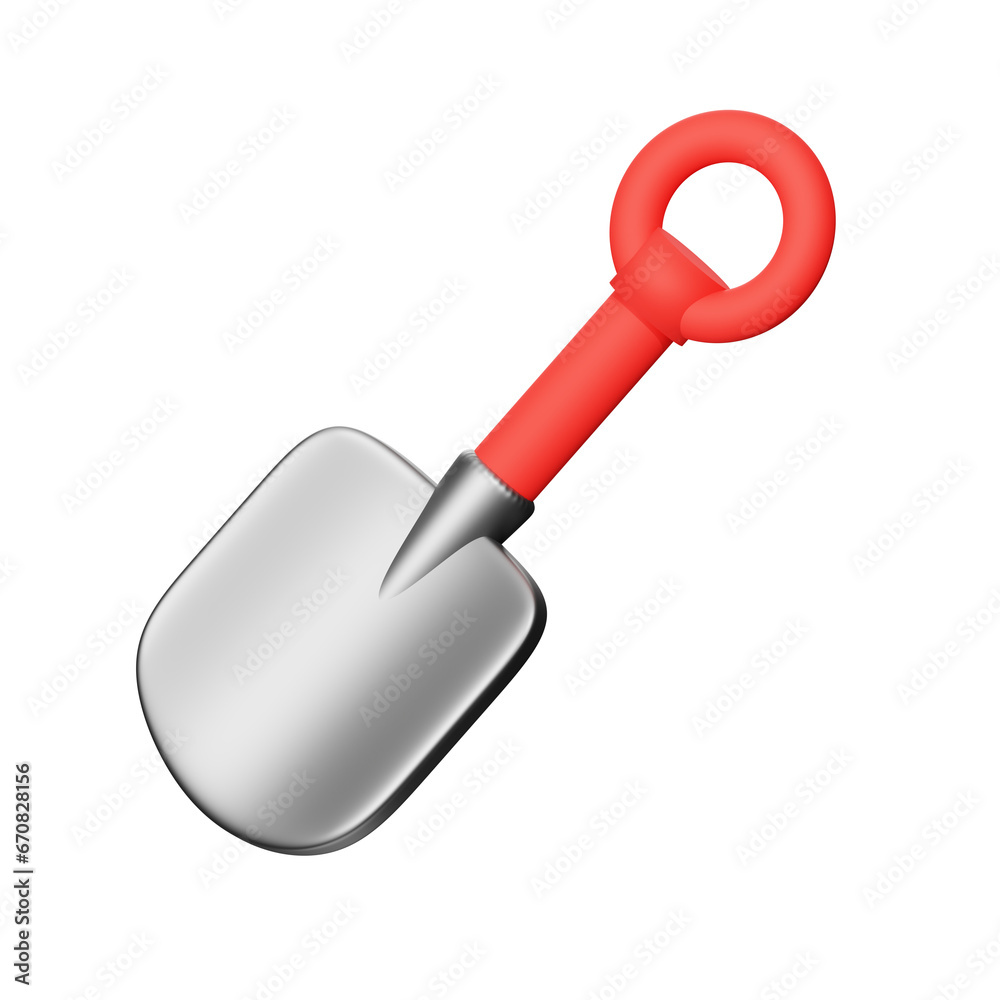 3D Shovel Icon isolated with red handle 3D Shovel Icon isolated with red handle
