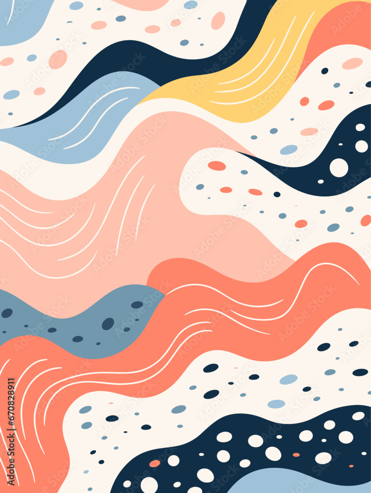 Naklejka premium Colorful lines dots shapes floral seamless pattern background. Good for fashion fabrics, children’s clothing, T-shirts, postcards, email header, wallpaper, banner, posters, events, covers, and more.