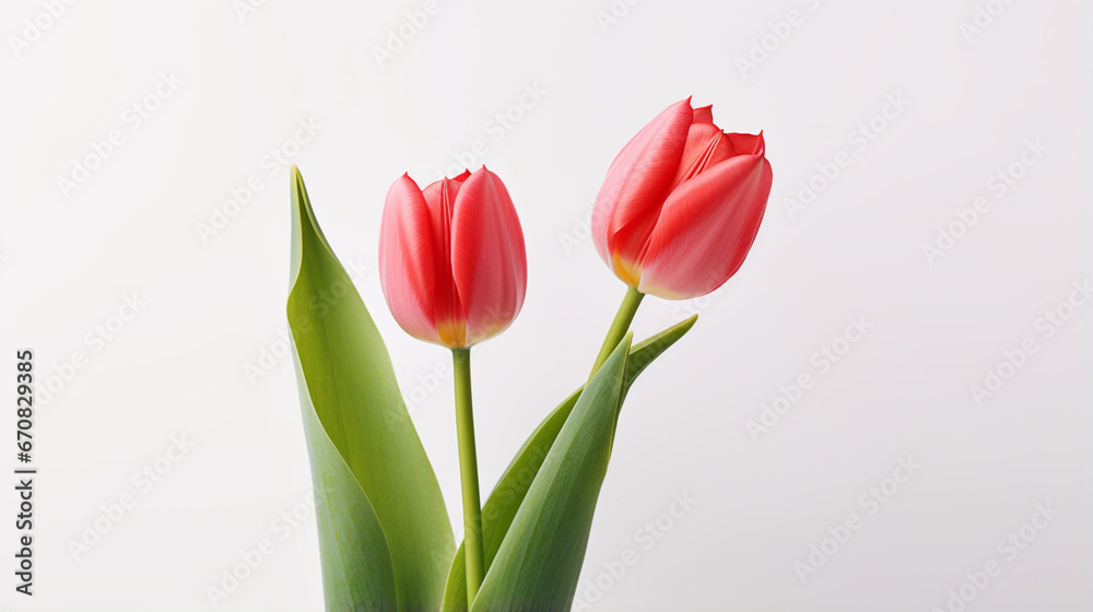Front view Realistic Tulip with clear white background and spotlight for product presentation. Created using generative AI. Front view Realistic Tulip with clear white background and spotlight for product presentation. Created using generative AI.
