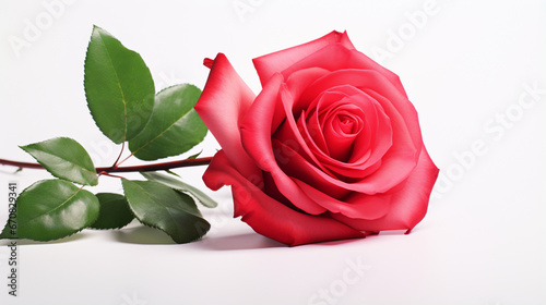 Front view magenta red Rose with plain white background and warm light for advertise and presentation. Created using generative AI.