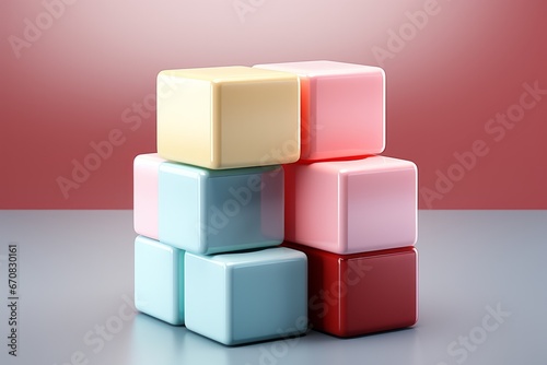 Trio of interconnected pastel cubes, symbolizing unity and cooperation in a minimalist form, Generative AI