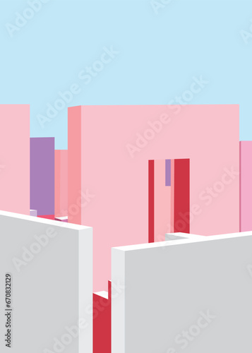 illustrator pink and purple building minimal with sky