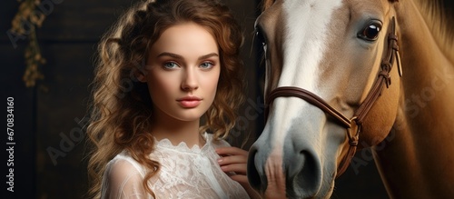 A lovely young lady accompanied by a horse