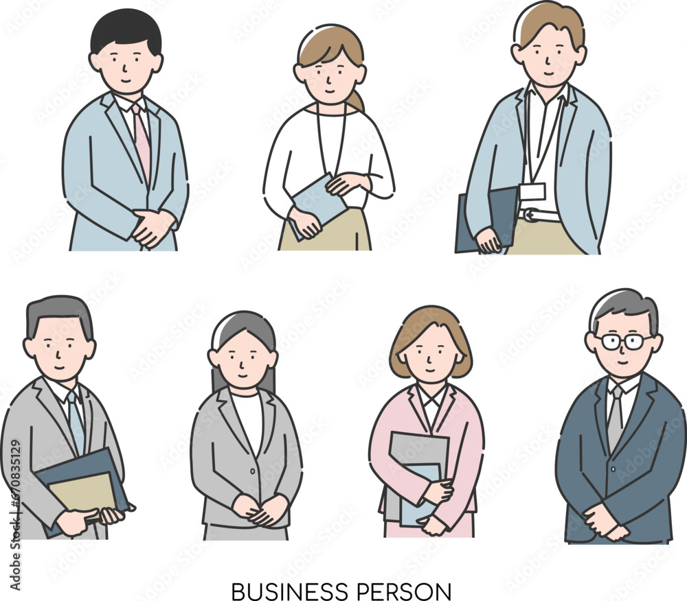 会社で働くビジネスパーソンの上半身イラスト