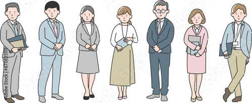会社で働くビジネスパーソンの全身イラスト