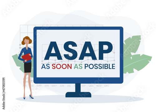 ASAP - As Soon As Possible acronym. business concept background. Vector illustration for website banner, marketing materials, business presentation, online advertising