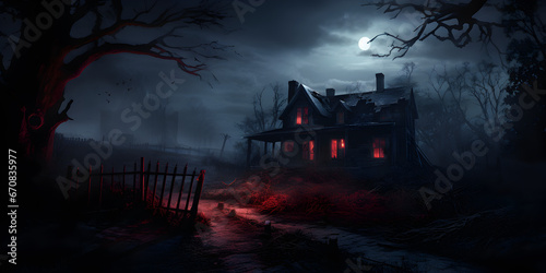 Creepy house at night illustration background