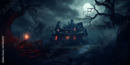 Creepy house at night illustration background