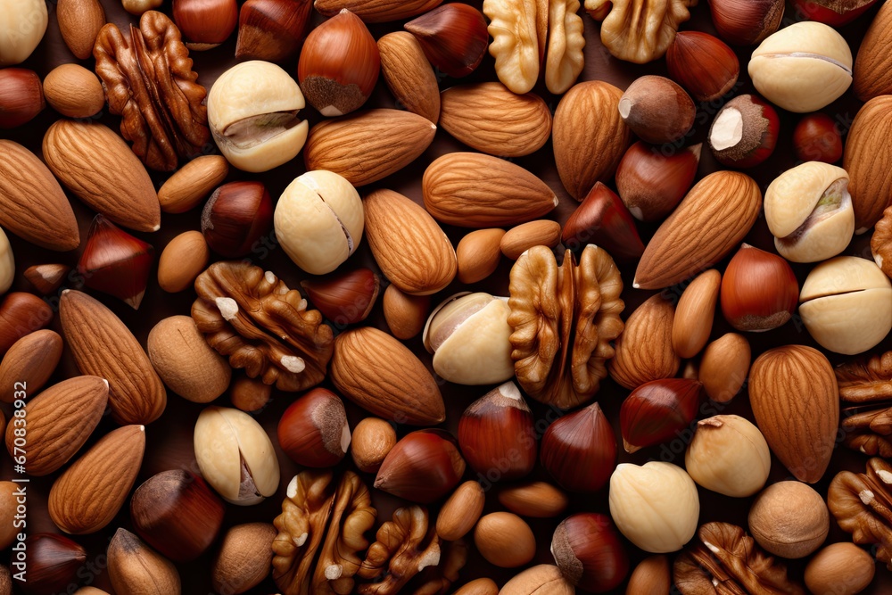 Mix of nuts background. Generative AI image Mix of nuts background. Generative AI image