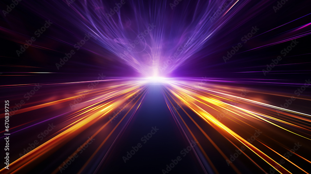 Abstract star or sun light glow purple and gold light effect. Explosion effect. Fast motion effect. sunlight special lens flare light effect. 