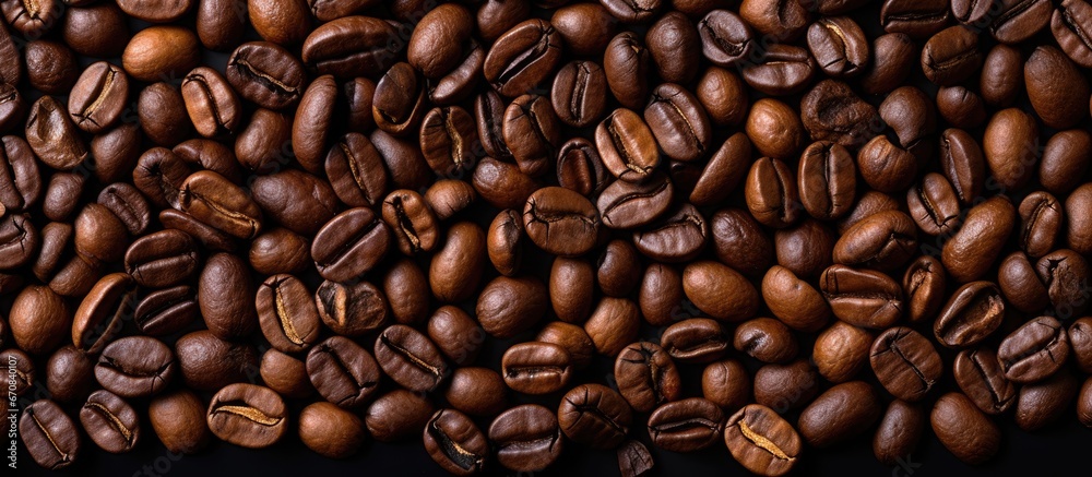 Naklejka premium Coffee beans when roasted can serve as a backdrop