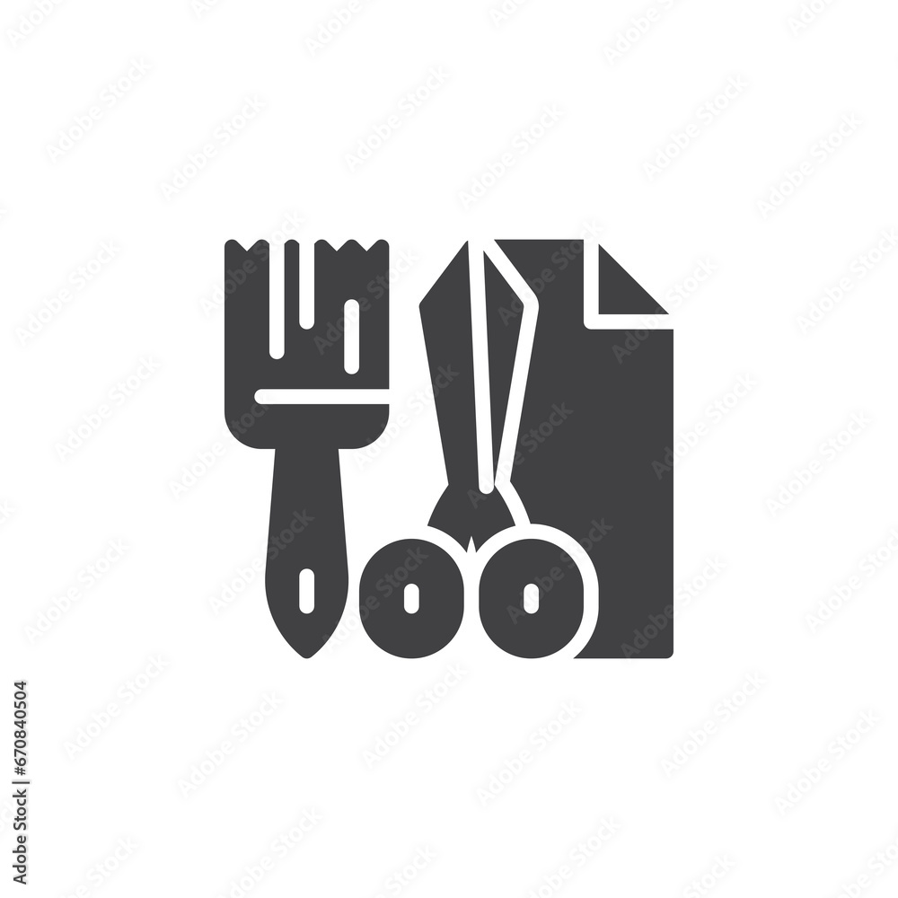 Fototapeta premium Scissor with brush and paper vector icon