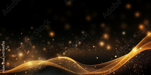 A starry or golden light background in an elegant wave pattern on a black backdrop.