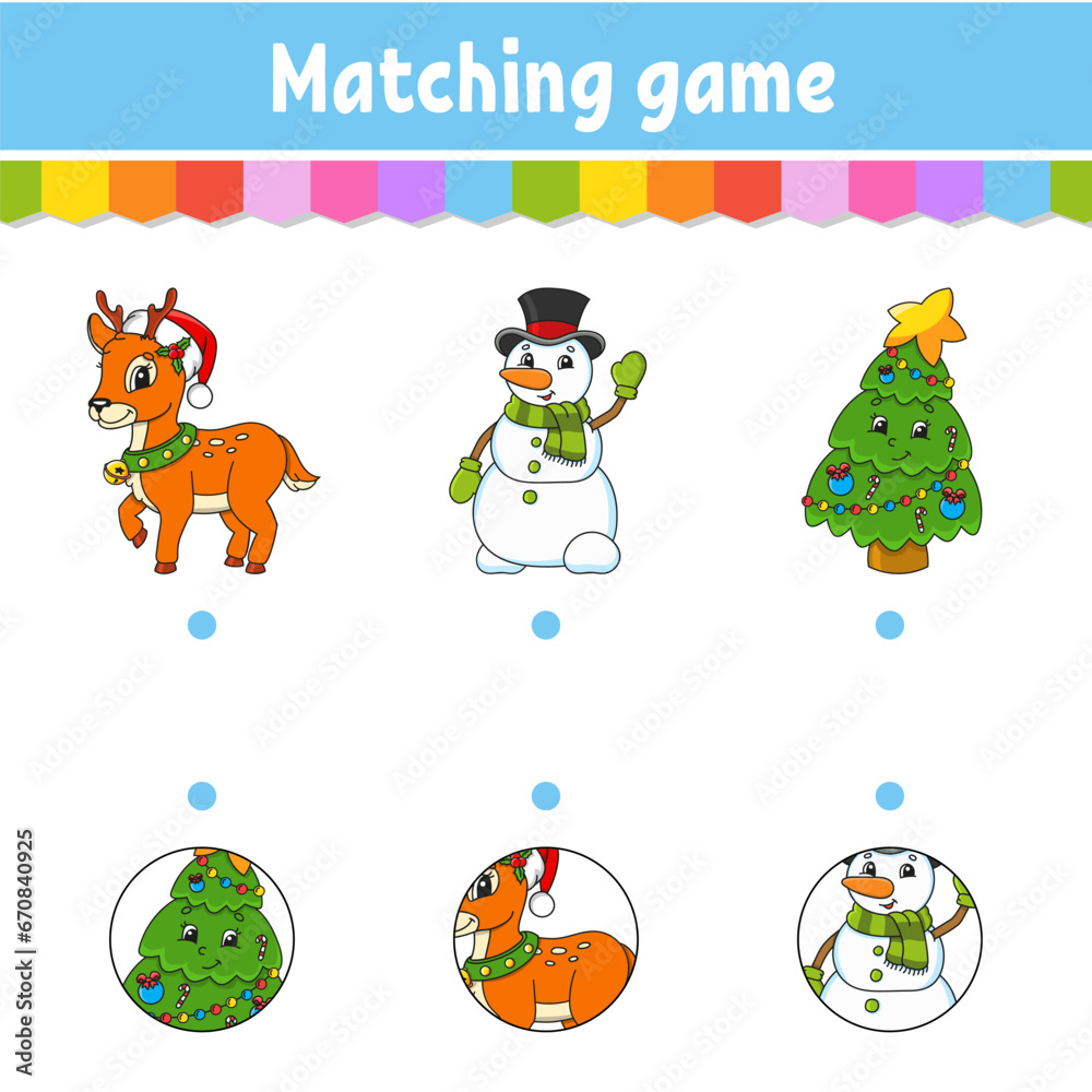 Matching game for kids. Education developing worksheet. Draw a line. Activity page. cartoon character. Vector illustration.