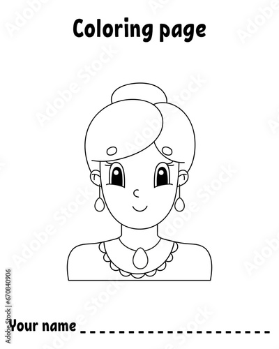 Coloring book page for kids. Cartoon style character. Isolated on white background. Vector illustration.