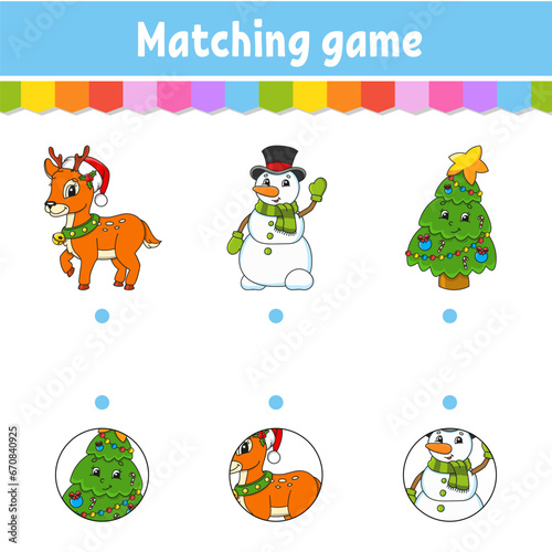 Matching game for kids. Education developing worksheet. Draw a line. Activity page. cartoon character. Vector illustration.