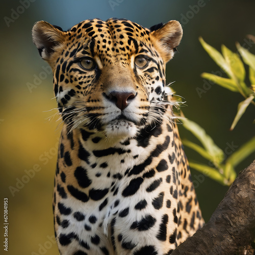 Graphics Generative AI image of Jaguar against blur nature background 