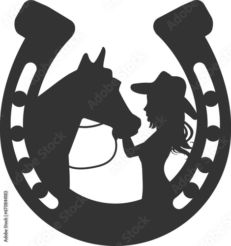 Girl With Horse Horseshoe - Cowgirl Illustration