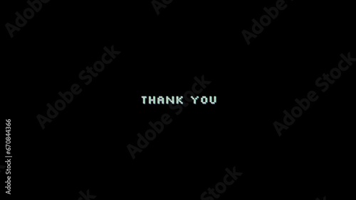 Text animation - Thank you - with glitch and VHS noise effect on letters on black background
