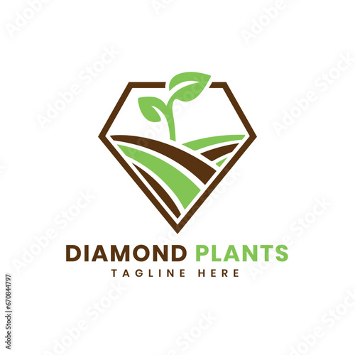 Diamond plants logo design concept for organic farming