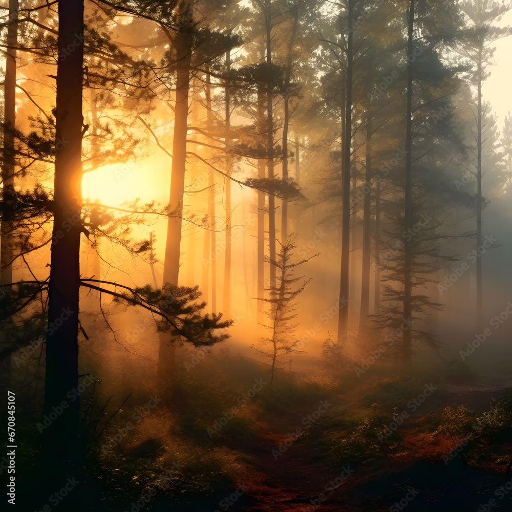 Morning landscape in the forest