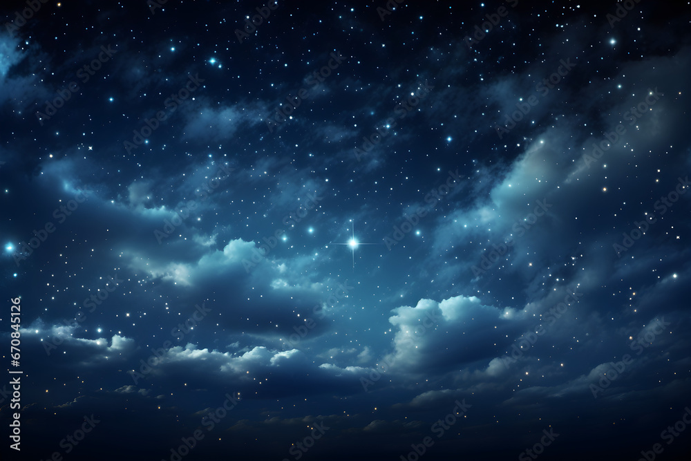 night dark blue sky, with stars and clouds, technology