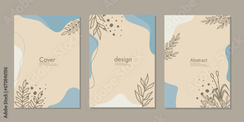 Cover page notebook collection. Templates with abstract autumn leaves. A4 size For book, binder, diary, planner, brochure, notebook, catalog