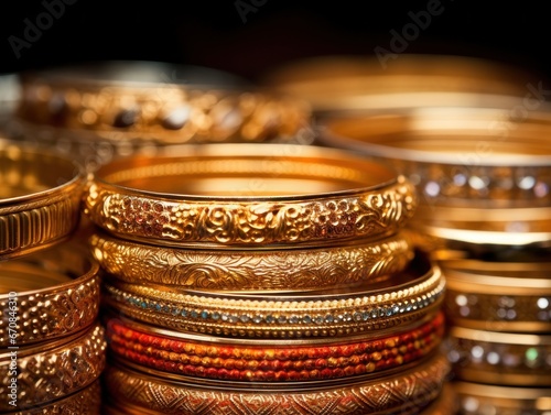 Collection of traditional Indian bracelets. Jewelry shop display.