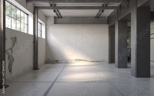 Industrial style of empty interior design with grunge walls, loft style, 3d render
