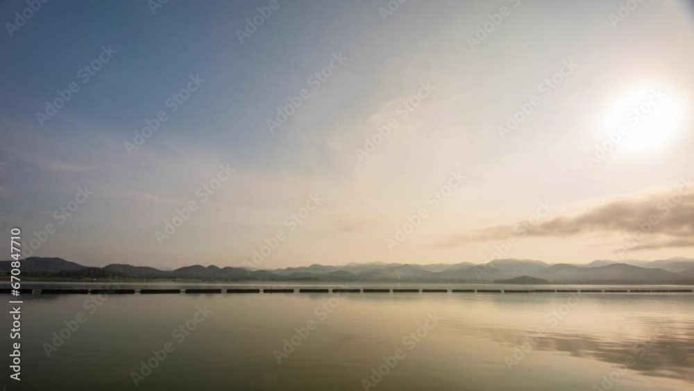 k timelapse of sunrise twillight at lake with mountain , Srinakarin dam in kanchanaburi province , Thailand k timelapse of sunrise twillight at lake with mountain , Srinakarin dam in kanchanaburi province , Thailand