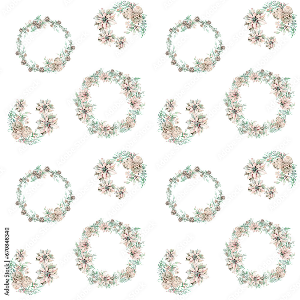 Seamless pattern with watercolor Christmas wreathes Seamless pattern with watercolor Christmas wreathes