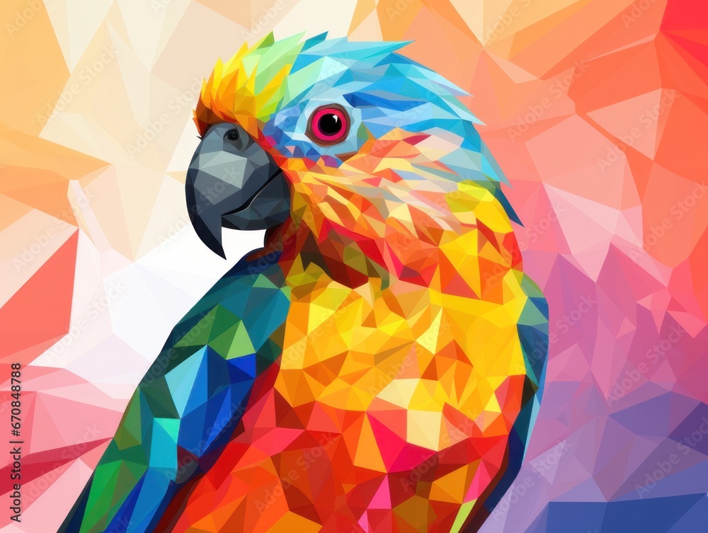 Fototapeta premium Illustration of a parrot in bright colors, geometric shapes.