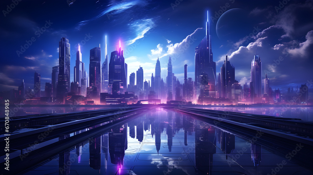 neon mega city capital towers with futuristic technology background, future modern building virtual reality, night life style concept 
Revised, A concept of a futuristic city with neon capital towers
