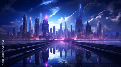 neon mega city capital towers with futuristic technology background, future modern building virtual reality, night life style concept Revised, A concept of a futuristic city with neon capital towers