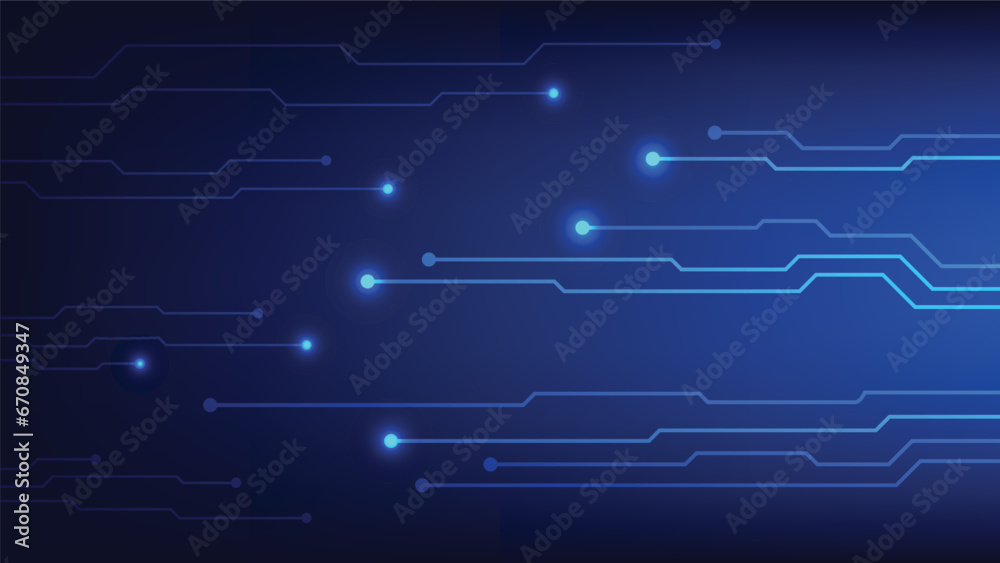 Hi tech digital circuit board. AI pad and electrical lines connected on blue lighting background. futuristic technology design element concept

