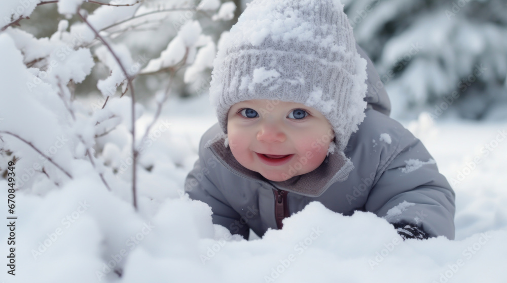 Toddler boy playing in the snow Toddler boy playing in the snow
