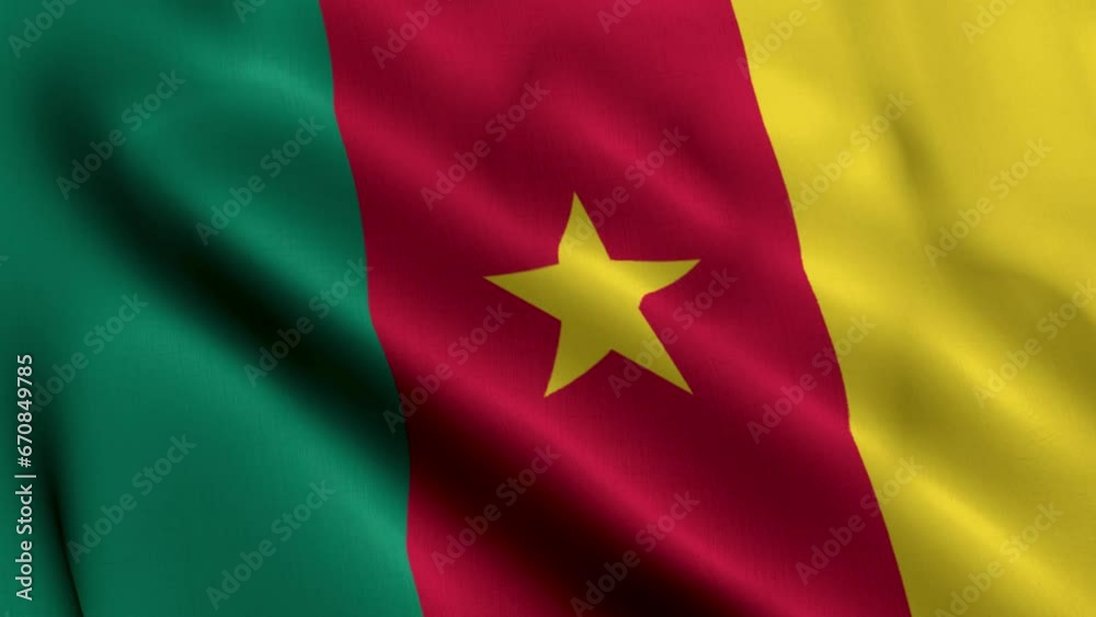 Cameroon Flag. Waving  Fabric Satin Texture of the Flag Cameroon 3D illustration. Real Texture Flag of the Republic of Cameroon