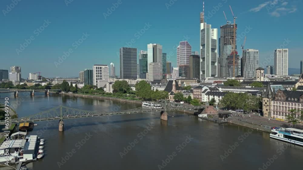 River Main and the Eiserner Steg bridge above. Frankfurt infrastructure River Main and the Eiserner Steg bridge above. Frankfurt infrastructure