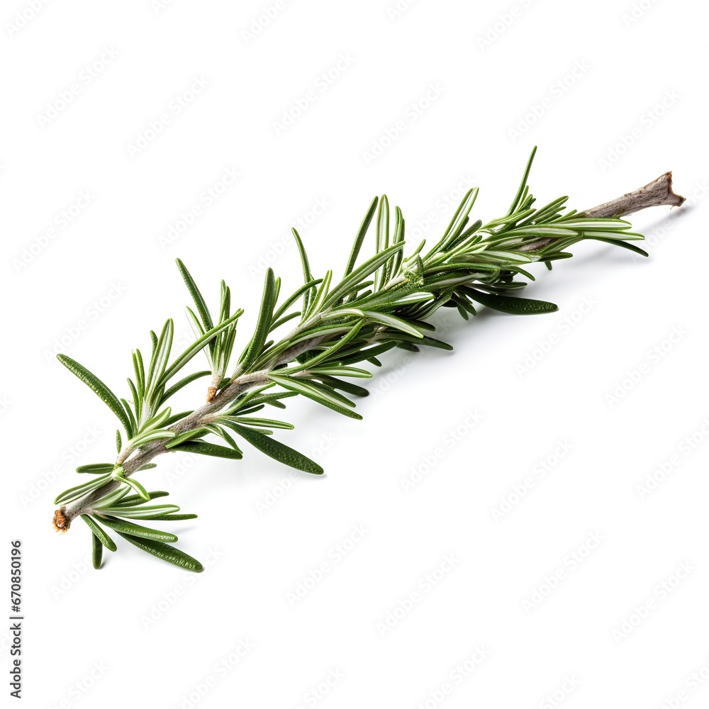 A rosemary twig on a white background. Generative Ai.