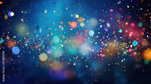 A festive and colorful party with flying neon confetti on a blue background photo
