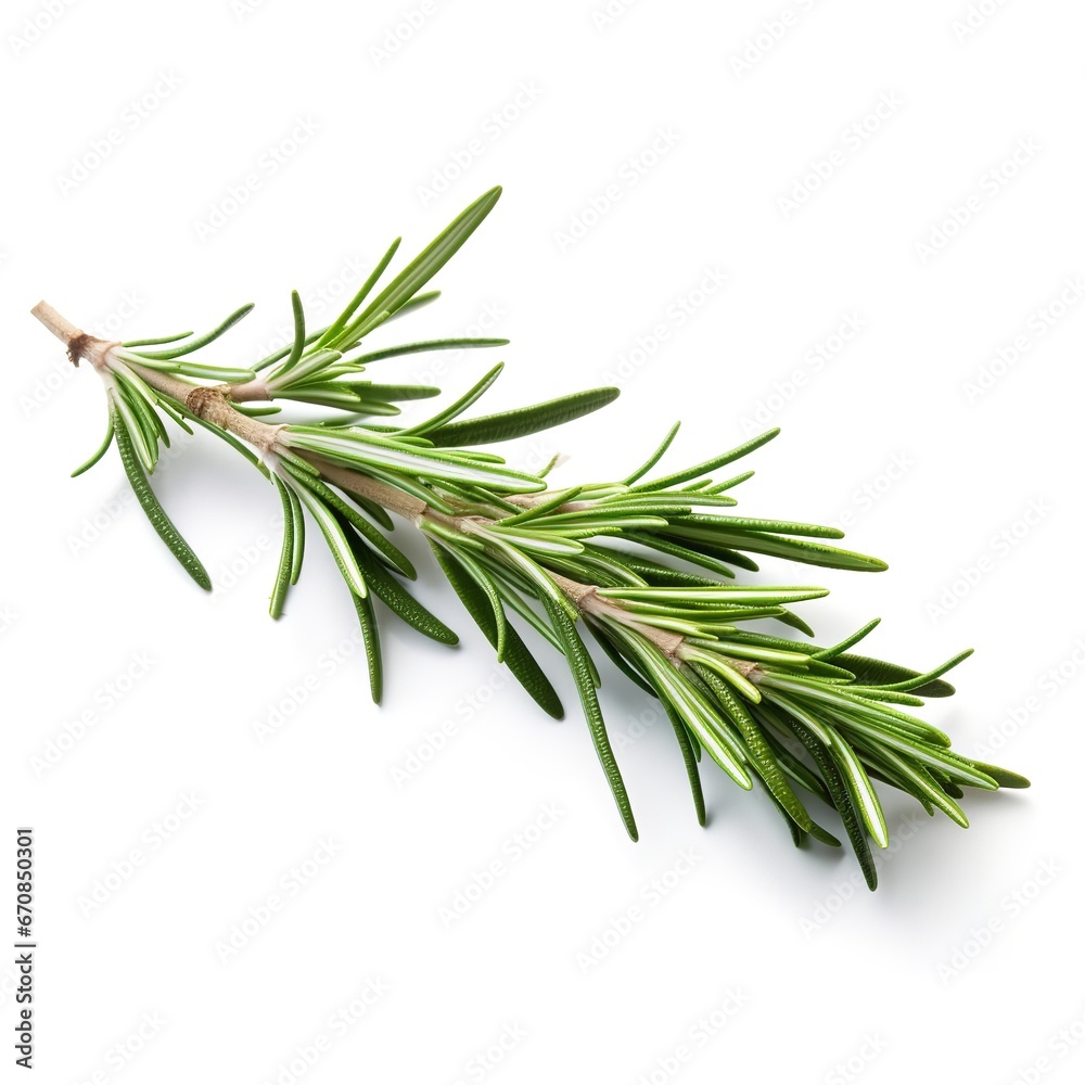 A rosemary twig on a white background. Generative Ai.